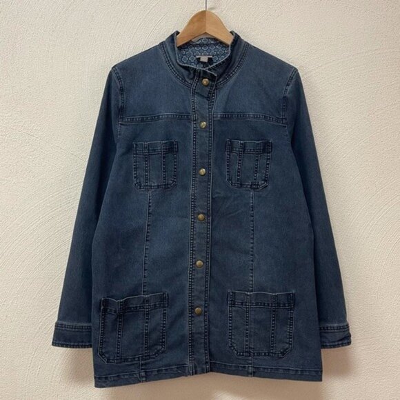 J.Jill Distressed Denim Blue Jean Button Down Jacket Sz L - Picture 1 of 4
